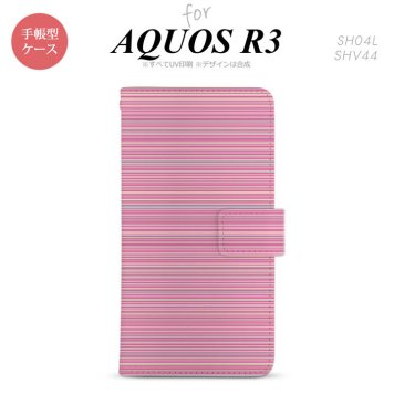 SH-04L/SHV44 AQUOS R3 手帳型スマホケース カバー ボーダー 細 ピンク  nk-004s-r3-dr1286