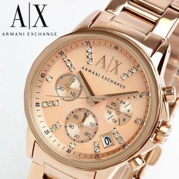 【ARMANI EXCHANGE】 アルマーニエクスチェンジ 腕時計 レディース クロノグラフ メタル ピンクゴールド シェル文字盤 ラインストーン A|X 女性用 AX4326 lady's ブランド 父の日 ギフト