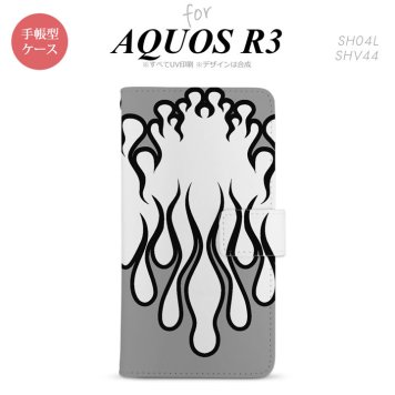 SH-04L/SHV44 AQUOS R3 手帳型スマホケース カバー ファイヤー 炎 白 黒  nk-004s-r3-dr1307