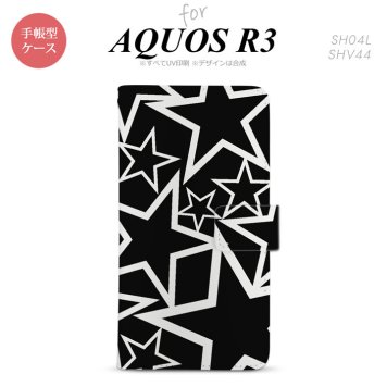 SH-04L/SHV44 AQUOS R3 手帳型スマホケース カバー 星 黒 白  nk-004s-r3-dr1121
