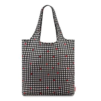 キャスキッドソン Cath Kidston エコバッグ 984553 105960917970102 FOLDAWAY SHOPPER LADYBUG GINGHAM テントウムシ ギンガムチェック 折りたたみ式 ショッピングバッグ トートバッグ STONE CHARCOAL チャコール系ギンガムチェック＋てんとう虫柄