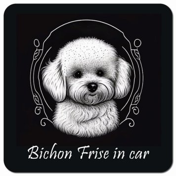 イラスト付 Dog in Car ビションフリーゼ Bタイプ カーサイン 車 マグネットステッカー 犬 マグネット 強力 13x13cm 正方形 おしゃれ かわいい ドラレコステッカー 安全対策 危険運転 煽り運転 アニマル 動物 犬種別 屋外 防水 屋内