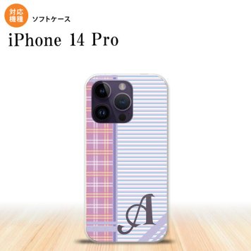 iPhone14 Pro iPhone14 Pro スマホケース 背面ケースソフトケース チェック ボーダー 紫 +アルファベット 2022年 9月発売 nk-i14p-tp1601i