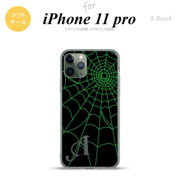iPhone11Pro iPhone11 Pro スマホケース ソフトケース 蜘蛛 巣 A 緑 +アルファベット メンズ レディース nk-i11p-tp936i
