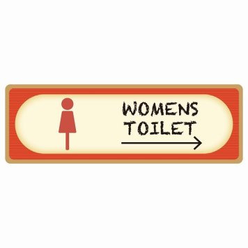 トイレ 案内 シール WOMENS レトロ デザイン 右 矢印 長方形 方向案内 進路ドア 防水 屋内 屋外 サインステッカー ピクトサイン トイレマーク表示 案内 注意 施設 御手洗 TOILET おしゃれ シンプル 安全対策
