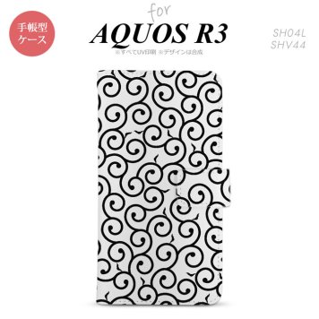 SH-04L/SHV44 AQUOS R3 手帳型スマホケース カバー 唐草 クリア 黒  nk-004s-r3-dr1126