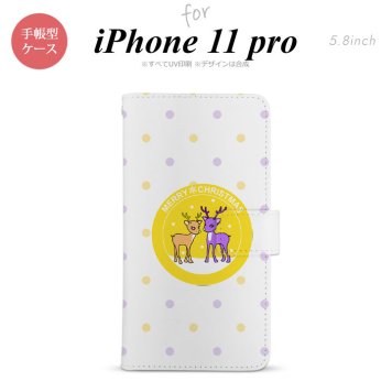 iPhone11Pro iPhone11 Pro 手帳型スマホケース カバー トナカイ ワッペン 黄  nk-004s-i11p-dr622