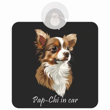 Pap-Chi パピチワ Aタイプ 車 窓ガラス 吸盤タイプ 犬 かっこいい おしゃれ イラスト付 DOG IN CAR ドッグインカー ドッグオンボード 安全対策 セーフティサイン デコ 外出 ドライブ カーサイン 吸盤