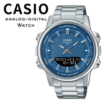 箱なし カシオ 腕時計 メンズ CASIO アナデジ ブルー ネイビーブルー ディープブルー 青文字盤 シルバー 10年電池 ワールドタイム ストップウォッチ タイマー LEDライト スポーツ 海外モデル 逆輸入 プレゼント ギフト 成人 卒業 入学
