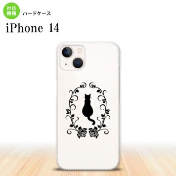 iPhone14 iPhone14 スマホケース 背面ケース ハードケース 猫とバラ A 黒 2022年 9月発売 nk-i14-1142
