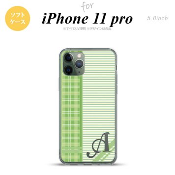 iPhone11Pro iPhone11 Pro スマホケース ソフトケース チェック ボーダー 緑 +アルファベット メンズ レディース nk-i11p-tp1603i