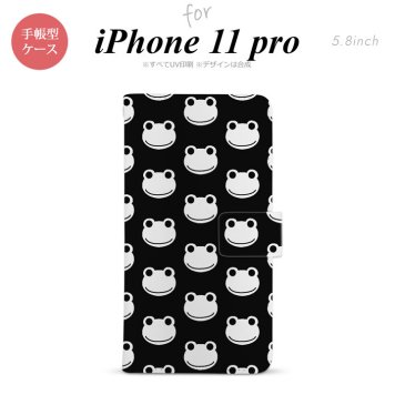 iPhone11Pro iPhone11 Pro 手帳型スマホケース カバー カエル かえる 黒 白  nk-004s-i11p-dr168