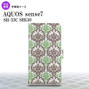 sense7 sense7 手帳型スマホケース カバー ダマスク クリア 茶 緑 2022年 11月発売 nk-004s-sens7-dr459