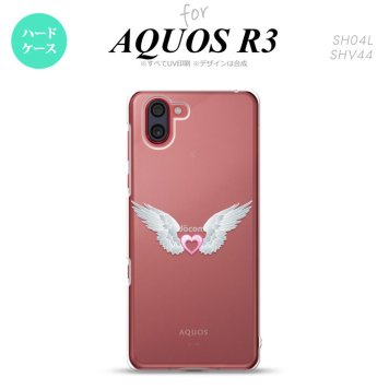 SH-04L SHV44 R3 AQUOS R3 スマホケース カバー 白翼 ハート ピンク nk-r3-471