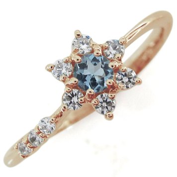 結婚10周年・アクアマリンサンタマリア・流れ星・指輪・ブライダルリング・10金