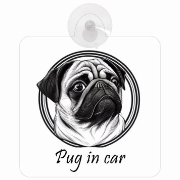 Pug パグ Aタイプ 車 窓ガラス 吸盤タイプ 犬 かっこいい おしゃれ イラスト付 DOG IN CAR ドッグインカー ドッグオンボード 安全対策 セーフティサイン デコ 外出 ドライブ カーサイン 吸盤