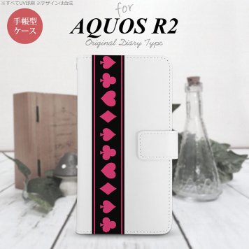 SH-03K/SHV42/706SH AQUOS R2 手帳型スマホケース カバー トランプ 帯 黒 ピンク  nk-004s-r2-dr524