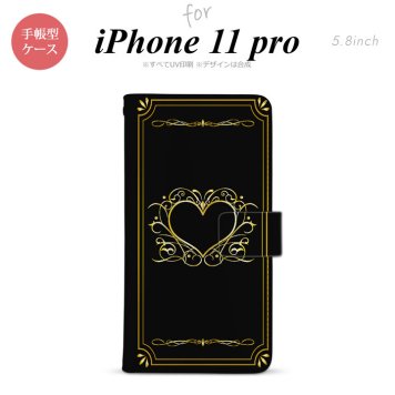 iPhone11Pro iPhone11 Pro 手帳型スマホケース カバー ハート 飾り 黒 金  nk-004s-i11p-dr617