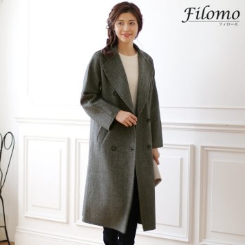 Filomo チェスターコート レディース 秋冬 カシミヤブレンド ウール ツイード ロング丈 9号/11号/13号 ブラックツイード 卒業式 入学式 母 女性 30代 40代 50代 60代 ギフト プレゼント 6F (02000228r)