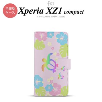【手帳型 スマホ カバー ケース】【SO02K】【エクスペリア XZ1】手帳型 ケース SO-02K スマホ カバー Xperia XZ1 Compact エクスペリア 亀とハイビスカス ピンク nk-004s-so02k-dr681【メール便送料無料】