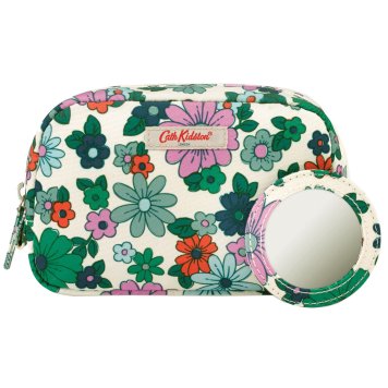 キャスキッドソン Cath Kidston ポーチ 985444 105963617792102 CLASSIC MAKE UP CASE PETALS クラシック メイクアップ ケース ミラー付き 化粧ポーチ ペタル WARM CREAM クリーム系＋グリーン系フラワー柄マルチカラー