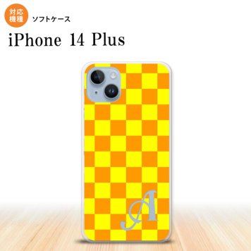 iPhone14 plsu iPhone14 plsu スマホケース 背面ケースソフトケース スクエア 黄 オレンジ +アルファベット 2022年 10月発売 nk-i14pl-tp767i