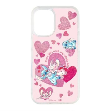 iPhone 16 / ディズニー / 衝撃吸収 バンパー 動く キラキラ ラメ グリッターケース / スティッチとエンジェル_ハート ※送料無料(ポスト投函)