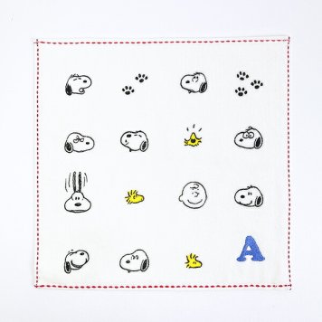 スヌーピー ミニタオル アイコン(A) イニシャル アイボリー ハンカチ SNOOPY