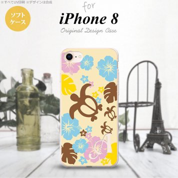 【iPhone8】【スマホケース/スマホカバー】【アイフォン8】iPhone8 スマホケース ケース アイフォン8 イニシャル 亀とハイビスカス 黄色 nk-ip8-tp1105ini【メール便送料無料】