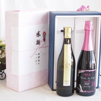 感謝の贈り物ボックス 贅沢な日本酒原酒しぼりたてと国産ワインセット(MdV オアシス ブラッククイーンピンクロゼスパークリングワイン辛口(長野県)750ml金鯱 しぼっとる純米吟醸原酒(愛知県)720ml