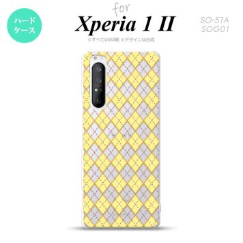 Xperia 1 II 5G スマホケース 背面カバー ストラップホール有り ハードケース アーガイル クリア 黄 ストラップホール おしゃれ かわいい かっこいい メンズ レディース nk-xp12-1406