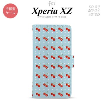 【手帳型 スマホ カバー ケース】【SO01J】【エクスペリア XZ 】手帳型 ケース SO-01J スマホ カバー XPERIA XZ エクスペリア さくらんぼ・チェリー 青 nk-004s-so01j-dr177【メール便送料無料】