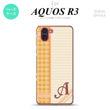 SH-04L SHV44 R3 AQUOS R3 スマホケース カバー チェック ボーダー オレンジ +アルファベット nk-r3-1602i