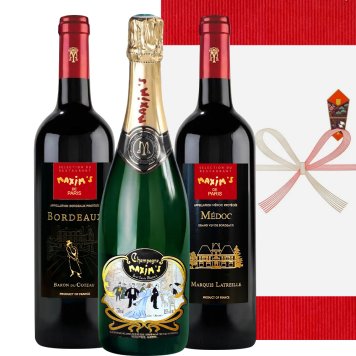 お祝いギフト シャンパン ワイン 飲み比べ 3本セット【無料 ギフト箱 熨斗付 メッセージカード】フランス 有名『マキシム・ド・パリ』シャンパーニュ 赤ワイン 750ml 3本 誕生日 内祝い お返し プレゼント 引越し祝い 新築祝い 送料無料