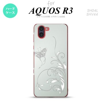 SH-04L SHV44 R3 AQUOS R3 スマホケース カバー 蝶と草 グレー nk-r3-1631
