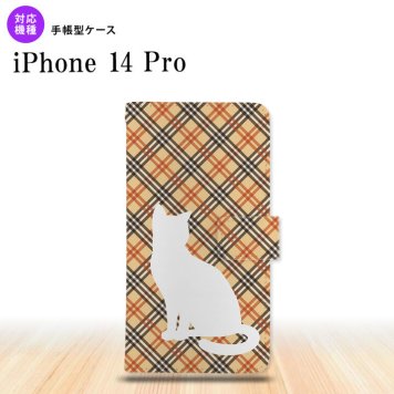 iPhone14 Pro iPhone14 Pro 手帳型スマホケース カバー 猫 バイアスチェック 赤茶  nk-004s-i14p-dr953