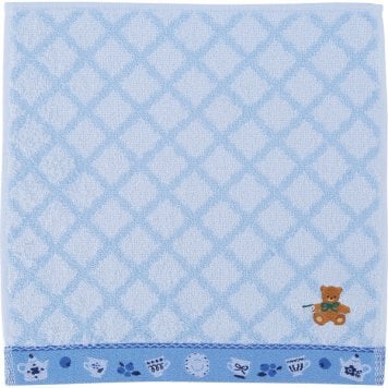 【直送】ロッティ 婦人タオルハンカチ [26-0146-197] RTT-64 BL ブルー チェック柄 くま刺繍 綿100% ミニタオル タオルハンカチ 吸水 肌触り抜群 通学 通勤 レディース ギフト 贈り物 内祝い お返し プレゼント