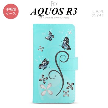 SH-04L/SHV44 AQUOS R3 手帳型スマホケース カバー バタフライ 蝶 水色  nk-004s-r3-dr226
