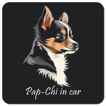 イラスト付 Dog in Car パピチワ Bタイプ カーサイン 車 マグネットステッカー 犬 マグネット 強力 13x13cm 正方形 おしゃれ かわいい ドラレコステッカー 安全対策 危険運転 煽り運転 アニマル 動物 犬種別 屋外 防水 屋内