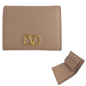 ヴァレンティノ VALENTINO 二つ折り財布 5W2P0R39 SNP GF9 Vロゴ シグネチャー スモール ミニ財布 ピンクベージュ VLOGO SIGNATURE FLAP FRENCH WALLET
