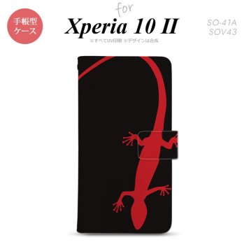Xperia10 II 手帳型 スマホケース 全面印刷 おしゃれ ストラップホール有り トカゲ 黒 赤 nk-004s-xp102-dr778