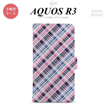 SH-04L/SHV44 AQUOS R3 手帳型スマホケース カバー バイアスチェック ピンク 青  nk-004s-r3-dr439