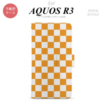 SH-04L/SHV44 AQUOS R3 手帳型スマホケース カバー スクエア 白 オレンジ  nk-004s-r3-dr764