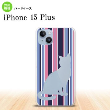 iPhone15 plus iPhone15 plus スマホケース 背面ケース ハードケース 猫 ボーダー A 青ピンク 2023年 9月発売 nk-i15pl-965