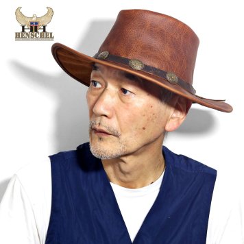 カウボーイハット ハット HENSCHEL レザー 秋冬 メンズ アメリカ 本革 帽子 高級品 カウレザー ウエスタンハット つば広帽子 革 レザーハット 牛革 革製品 cowboy hat チェスナット 敬老の日 ギフト プレゼント 誕生日 ラッピング