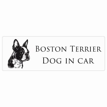 イラスト付 ドッグ カーステッカー Dog in Car ボストンテリア Aタイプ セーフティサイン 犬種別 長方形 15x5cm シール リア あおり運転対策 Dog Sticker 安全対策 カーサイン
