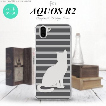 AQUOS R2 アクオス アール2 SH-03K SHV42 専用 スマホケース カバー ハードケース 猫 ボーダーグレーA nk-r2-959[スマホ,スマホケース,スマホカバー,ケース,カバー,ジャケット]