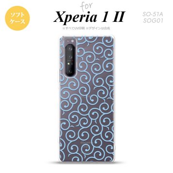 Xperia 1 II 5G スマホケース 背面カバー ストラップホール有り ソフトケース 唐草 クリア 水色 ストラップホール おしゃれ かわいい かっこいい メンズ レディース nk-xp12-tp1127