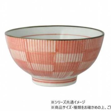 飯碗 中 赤 刷毛格子 和食器 陶器 茶碗 ご飯茶碗 お茶碗 おしゃれ 和モダン 伝統模様 夫婦茶碗 ペア 贈り物 ギフト プレゼント 普段使い 電子レンジ対応 食洗機対応