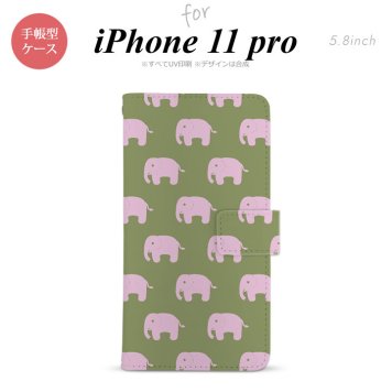 iPhone11Pro iPhone11 Pro 手帳型スマホケース カバー ゾウ モスグリーン  nk-004s-i11p-dr773